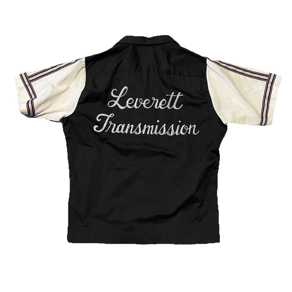 Vintage 60s Leverett Transmission Chain Stitch Bowling‎ Shirt King Louie M Black